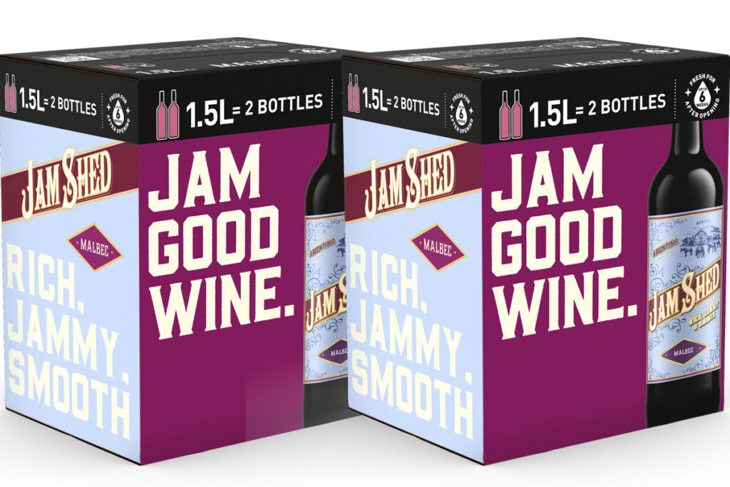 Pack shots of Jam Shed Mini Box Malbec.