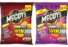 Pack shots of McCoy's Flame Grilled Steak and Hot 'N' Spicy variants with a promotional callout across the packs.