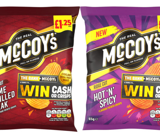 KP Snacks launches new McCoy’s promotion Pack shots of McCoy's Flame Grilled Steak and Hot 'N' Spicy variants with a promotional callout across the packs.
