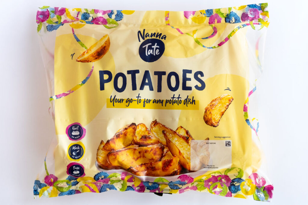 Pack shot of Nanna Tate Potatoes.