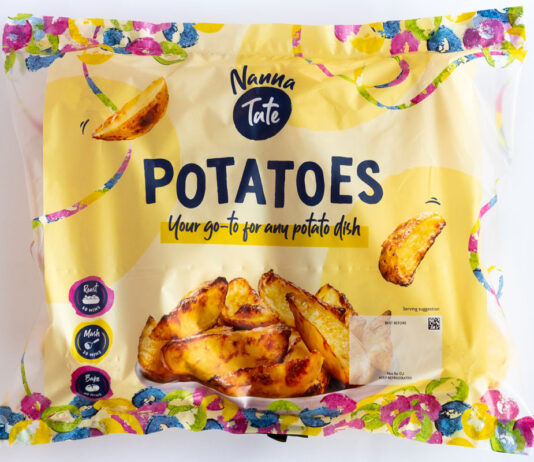 From Nanna to the family table Pack shot of Nanna Tate Potatoes.