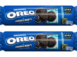 Oreo builds together with Minecraft movie promotion Packs of Oreo cookies with an on-pack promotion for A Minecraft Movie.