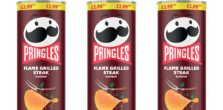 Pack shots of Pringles Flame Grilled Steak.