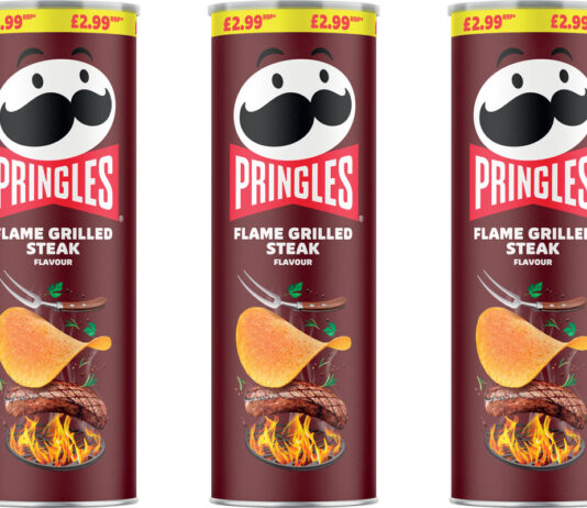 Pringles unveils new Flame Grilled Steak flavour Pack shots of Pringles Flame Grilled Steak.