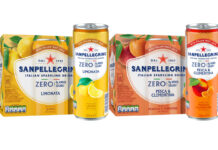 Pack shots of San Pellegrino Zero Added Sugar with Limonata multipacks and a single can and Pesca & Clementa multipack and a single can.