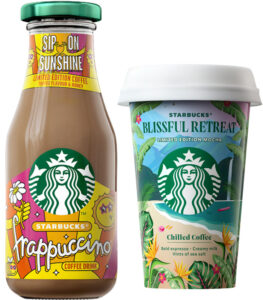 Pack shots of Starbucks Limied Edition Frappuccino Toffee Flavour & Honey and Starbucks Blissful Retreat Limited Edition Mocha Chilled Drink.