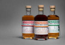 Tailored Spirits The Experimental Series range including Experiment 1 AXIS, Experiment 2 BUCK and Experiment 3 CLAW all stand against a grey background.