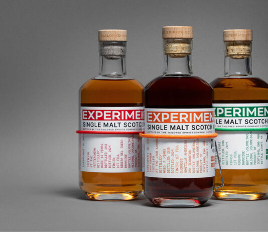 Whisky start-up unveils first bottled experimental series Tailored Spirits The Experimental Series range including Experiment 1 AXIS, Experiment 2 BUCK and Experiment 3 CLAW all stand against a grey background.