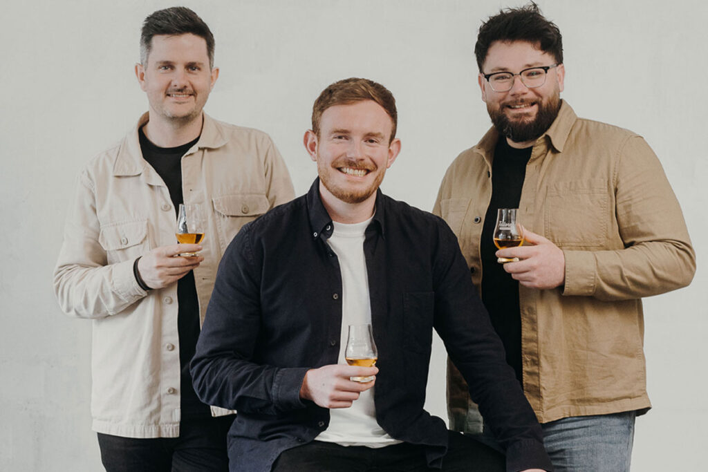 Team members of whisky bottling firm The Tailored Spirits Co. L: Tom Costello, M: Carl Johnstone and R: Adam Harding.