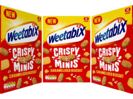 Weetabix unveils new Crispy Minis Caramelised Biscuit cereal Pack shots of Weetabix Crispy Minis Caramelised Biscuit from different angles.
