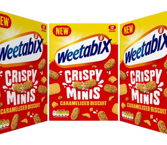 Weetabix unveils new Crispy Minis Caramelised Biscuit cereal Pack shots of Weetabix Crispy Minis Caramelised Biscuit from different angles.