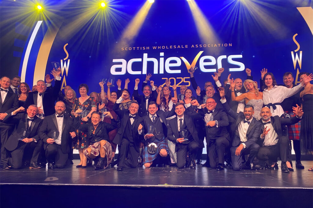 Group shot of the winners at the Scottish Wholesale Association Achievers Awards 2025.