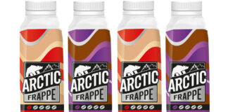 Pack shots of Arctic Frappe drinks including Caramelised Biscuit and Choc Fudge variants.