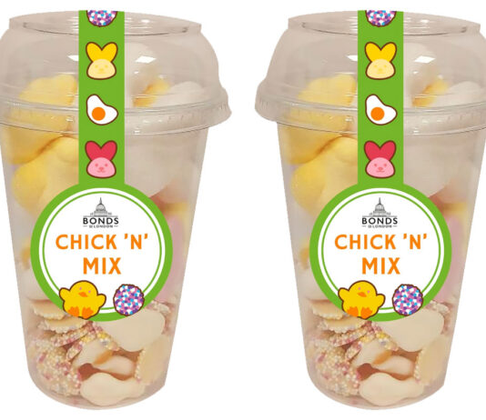 Hancocks shares must-stocks for Easter season Pack shots Bonds of London Chick 'N' Mix sweet cups.