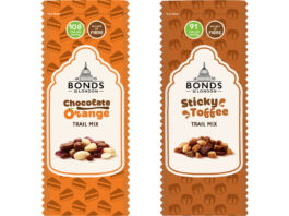 Bonds of London rolls out new Trail Mix packs Pack shots of Bonds of London Trail Mix Chocolate Orange and Sticky Toffee variants.
