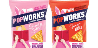 Pack shots of Popworks snacks including Sweet & Salty and Sweet BBQ with an on-pack promotion for Bridget Jones: Mad About the Boy.