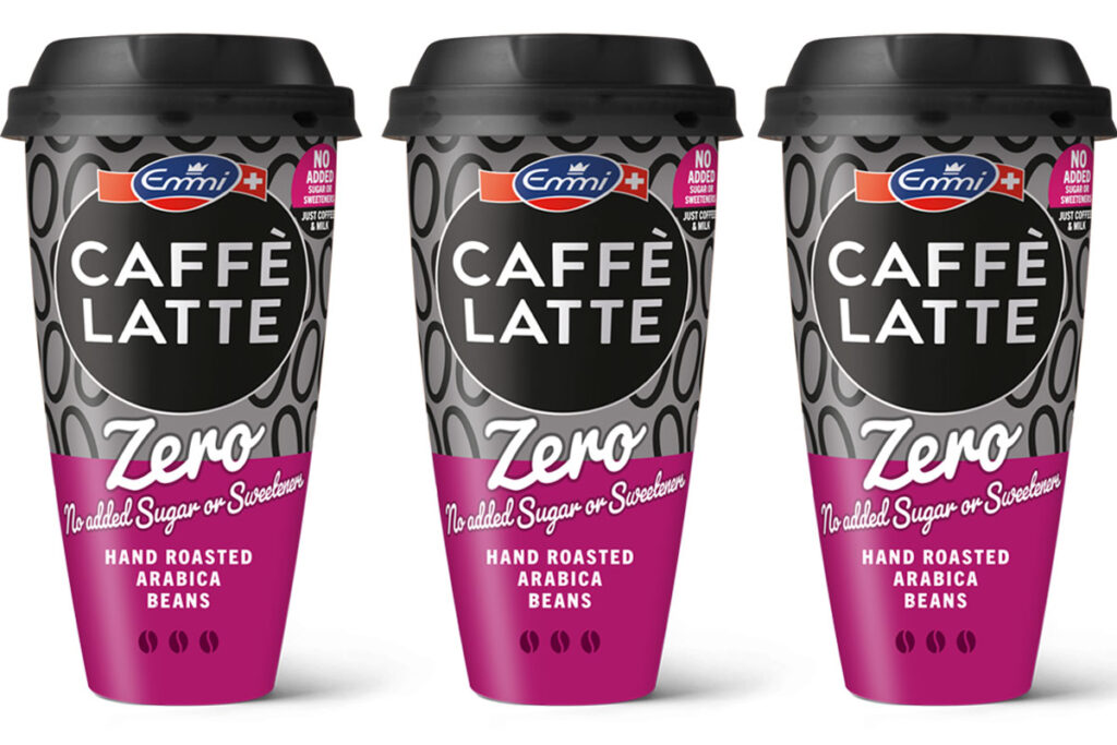 Pack shots of Emmi Caffé Latte Zero coffees.