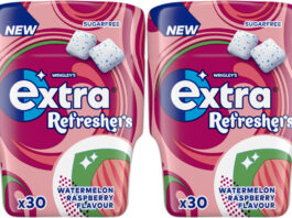 Pack shots of Extra Refreshers Raspberry Watermelon.