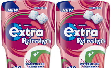 Pack shots of Extra Refreshers Raspberry Watermelon.