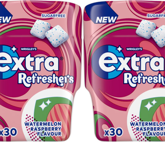Extra unveils new Watermelon Raspberry Refreshers variant Pack shots of Extra Refreshers Raspberry Watermelon.