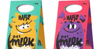 Pack shots of Happi Easter Eggs with Salted Honeycomb and Cherry & Almond variants.