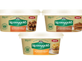 Pack shots of Kerrygold Sweet Spreadables including Spreadable with Salted Caramel, Spreadable with Maple Syrup & Cinnamon and Spreadable with Maple Syrup.