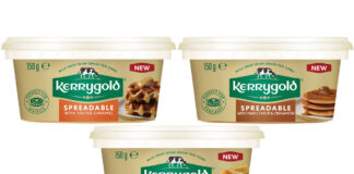 Pack shots of Kerrygold Sweet Spreadables including Spreadable with Salted Caramel, Spreadable with Maple Syrup & Cinnamon and Spreadable with Maple Syrup.