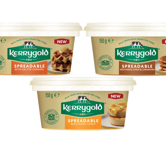 Kerrygold sweetens breakfast with new Sweet Spreadables range Pack shots of Kerrygold Sweet Spreadables including Spreadable with Salted Caramel, Spreadable with Maple Syrup & Cinnamon and Spreadable with Maple Syrup.