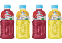 Pack shots of Mogu Mogu Zero Sugar Summer Berries and Zero Sugar Tropical Delight.