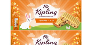 Pack shots of Mr Kipling Simnel Slices.