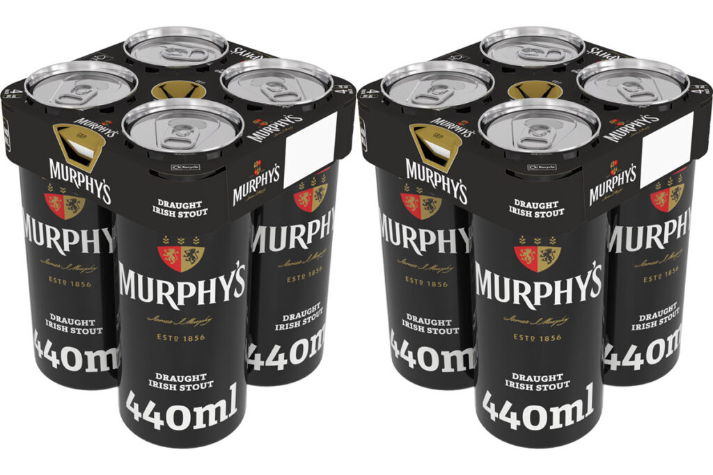 Pack shots of Murhpy's Irish Stout 440ml can four can multipack.