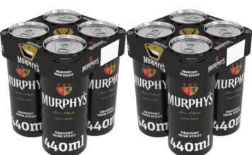 Pack shots of Murhpy's Irish Stout 440ml can four can multipack.