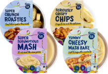 Pack shots of the Nanna Tate chilled range including Super Crunch Roasties, Seriously Crispy Chips, Super Scrumptious Mash and Yummy Cheesy Mash Bake.