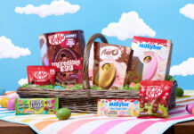 Nestlé Confectionery Easter 2025 line-up featuring Nestlé KitKat Crunchy Choc Brownie Egg, KitKat Mini Eggs, Rowntree's Jelly-tastic Mini Egg Bar, Aero Melts Neapolitan Ice Cream Egg, Milkybar Raspberry Ripple Ice Cream Egg, Milkybar Mini Eggs Bar and KitKat Bunny Easter Pouch.