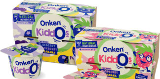 Pack shots of Onken Kiddos yogurts including Blueberry, Blackberry & Banana and Raspberry & Banana.