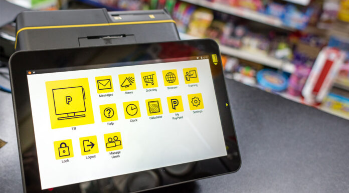 PayPoint till screen displaying the functions and in-store services available to retailers.