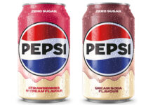 Pack shots of Pepsi Treats Strawberries 'N' Cream and Cream Soda.