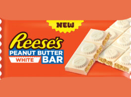Spar secures exclusive Reese’s White Peanut Butter bar A pack shot of Reese's Peanut Butter White bar against an orange background.