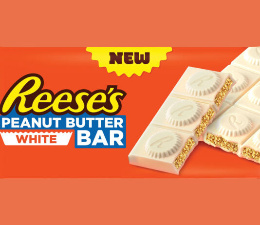 Spar secures exclusive Reese’s White Peanut Butter bar A pack shot of Reese's Peanut Butter White bar against an orange background.