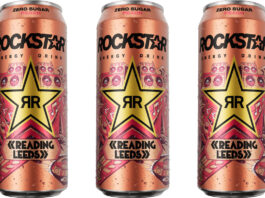 Pack shots of Rockstar Energy Zero Sugar Peach cans.