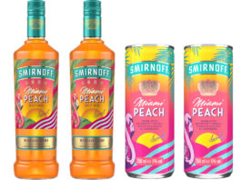 Smirnoff unveils new Miami Peach vodka flavour Pack shots of Smirnoff Miami Peach including a 700ml bottle as well as 250ml slimline cans of Smirnoff Miami Peach and Lemonade.