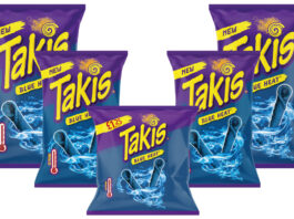 Takis rolls out Blue Heat flavour across the UK Pack shots of different format sizes of Takis Blue Heat including 120g, 100g and 55g PMP packs.