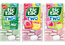 Pack shots of Tic Tac Two Spearmint , Strawberry & Lemon and Raspberry & Lime.