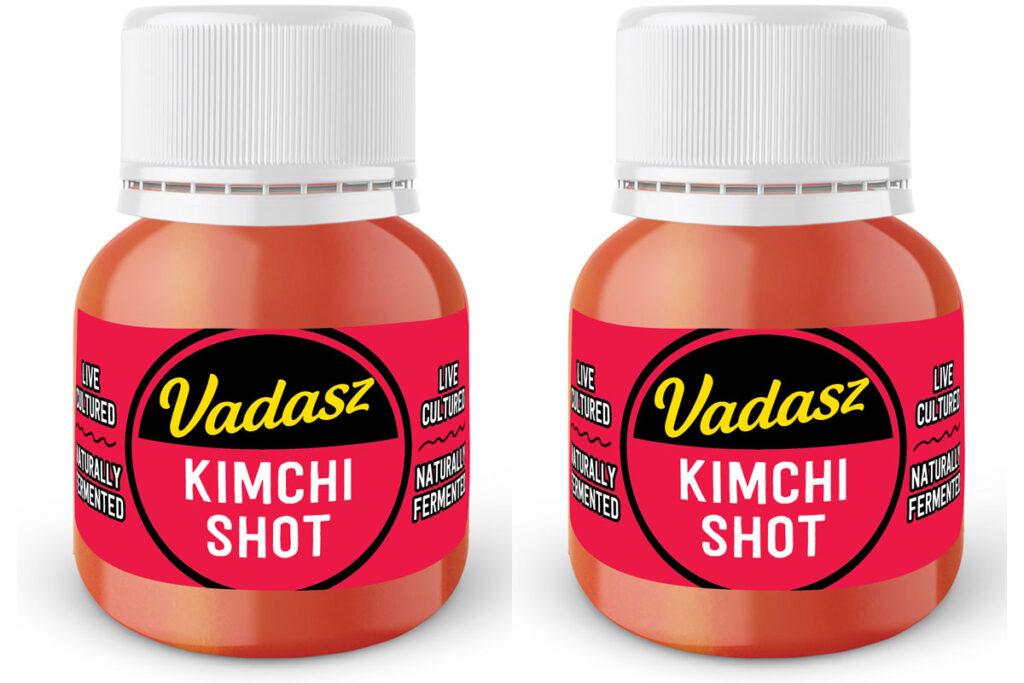 Pack shots of Vadasz Kimchi Shot bottles.