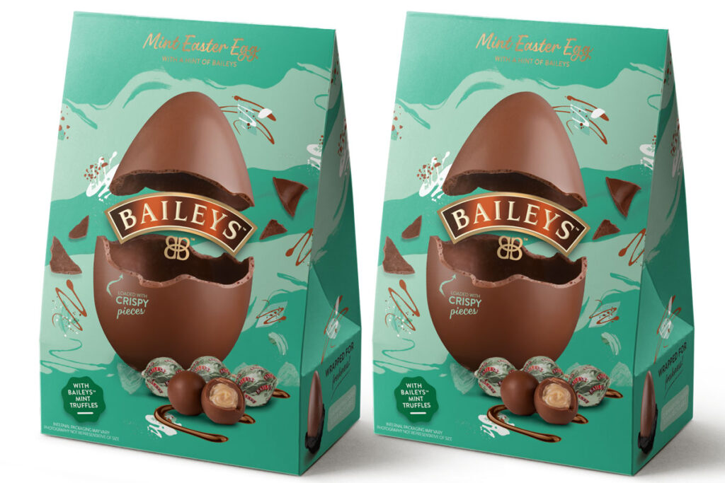 Pack shots of Baileys Mint Chocolate Easter Egg.