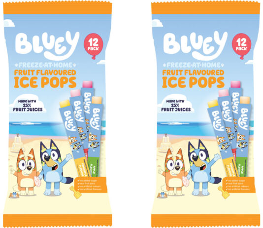 Bluey Ice Pops expands World of Sweets frozen range Pack shots of Bluey Freeze-At-Home Fruit Flavoured Ice Pops.