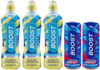 Pack shots of Boost Sport Limited Edition Cloudy Lemonade and Boost Energy Blue Raspberry cans.