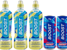 Boost Drinks unveils two new limited edition flavours Pack shots of Boost Sport Limited Edition Cloudy Lemonade and Boost Energy Blue Raspberry cans.