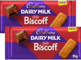 New Cadbury Biscoff chocolate bars launch Pack shots of Cadbury Dairy Milk Lotus Biscoff chocolate bars.
