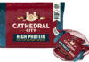 Pack shot of Cathedral City High Protein Half Fat cheese block and Cathedral City Protein Half Fat Minis.